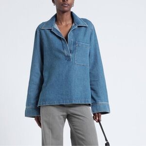 COS collared v-neck denim top